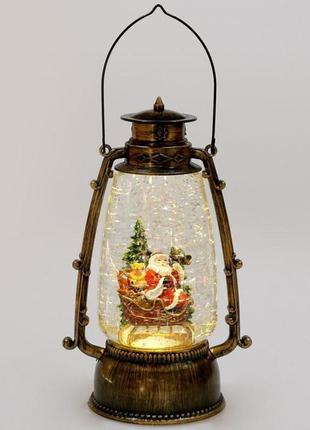 Новорічний декоративний ліхтар "санта в санях" 24.5см 7trav    з led підсвічуванням, підвісний2 фото