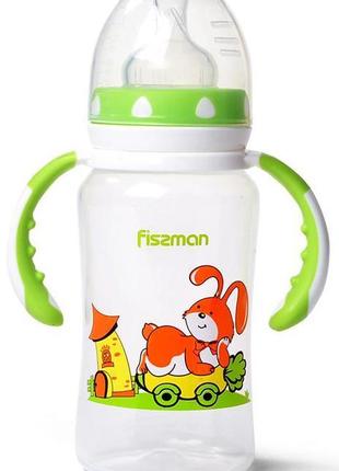Пляшка дитяча для годування fissman babies "зайчик на колесах" 300мл 7trav  з ручками