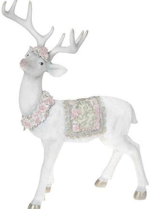 Декоративна фігура "олень в трояндах" зі стразами 54см daymart   полістоун, білий з рожевим