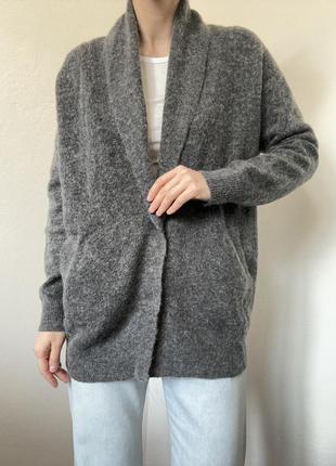 Мохеровий кардиган графітовий светр шерсть джемпер сірий пуловер реглан лонгслів шерстяна кофта графітова