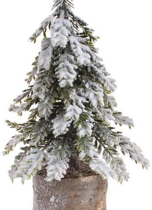 Декоративна ялинка "снігова на пеньку" 12х12х21см 7trav , поліетилен та натуральне дерево