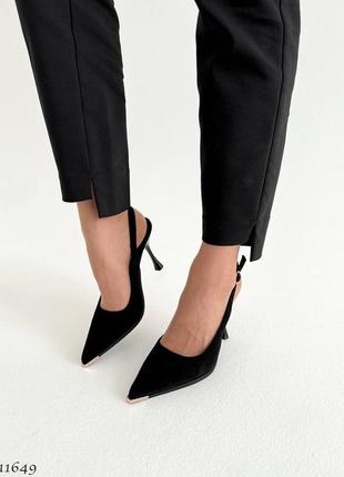 Элегантные женские черные туфли на шпильке весенне осенние эко-замша весна осень6 фото
