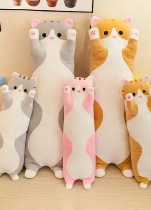 Подушка антистрес м'яка кіт батон 50 см рожевий м'які пухнасті іграшки для дівчаток4 фото