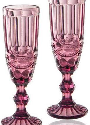 Набір 6 келихів для шампанського elodia вінтаж 180мл 7trav    рожеве скло