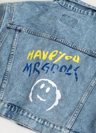 Блакитна підліткова джинсова куртка no brand 130см 140см 150см6 фото
