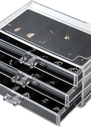 Акрилова скринька для коштовностей nideen з 3 ящиками, місце для зберігання сережок, скринька для коштовностей