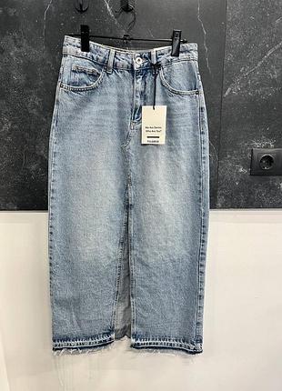 Голубая джинсовая юбка миди pull&bear длинная юбка