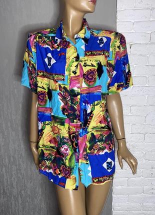 Винтажная яркая блузка в интересный принт винтаж charles voegele, l1 фото