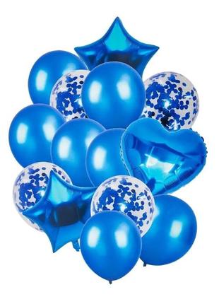 Кульки фольговані синій колір мікс 14шт