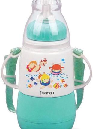 Пляшка дитяча для годування fissman babies "кумедне купання" 150мл daymart   з ремінцем, аквамарин
