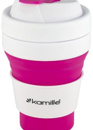 Спортивна складна пляшка kamille для води 350мл 7trav , силікон, рожевий1 фото