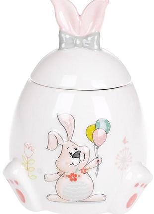 Банка керамічна "веселий кролик з квітами" 450мл daymart  з об'ємним малюнком