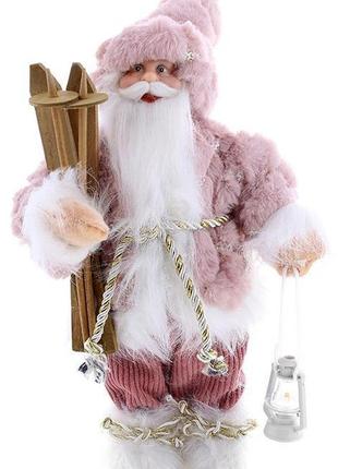 Новорічна фігура "санта клаус з лижами" 30см daymart , рожевий з білим