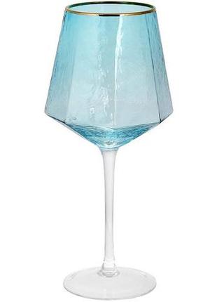 Набір 4 фужера monaco ice келихи для вина 570мл 7trav    скло блакитний лід з золотим кантом