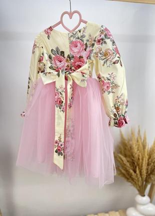 Святкова сукня з фатіном квітковий принт4 фото