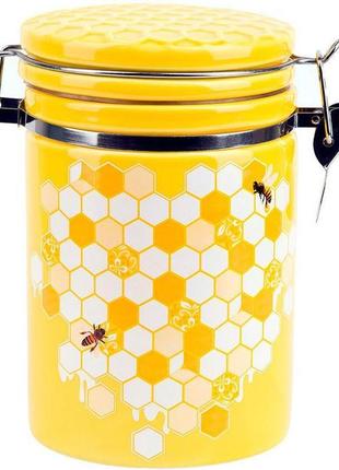 Банка керамічна "sweet honey" 650мл daymart  для сипучих продуктів з металевою затяжкою, жовтий1 фото