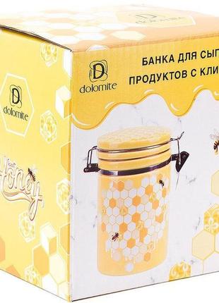 Банка керамічна "sweet honey" 650мл daymart  для сипучих продуктів з металевою затяжкою, жовтий2 фото