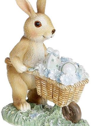 Декоративна статуетка "кролик з візком" 9х5.5х11.5см daymart , полістоун, блакитний