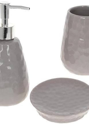 Набір аксесуарів bright для ванної кімнати 3 предмети "сірий камінь" кераміка1 фото
