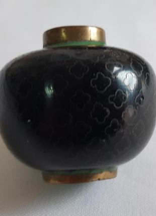 Вазочка латунь емаль, чорна, розпис3 фото
