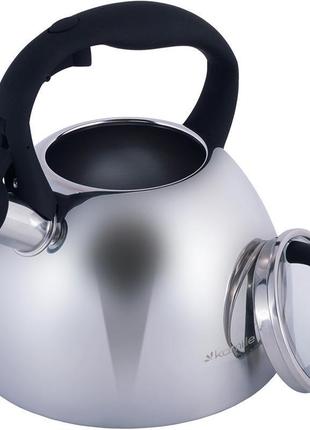 Чайник kamille whistling kettle 2.7л з нержавіючої сталі зі свистком і скляною кришкою (чорна ручка)4 фото
