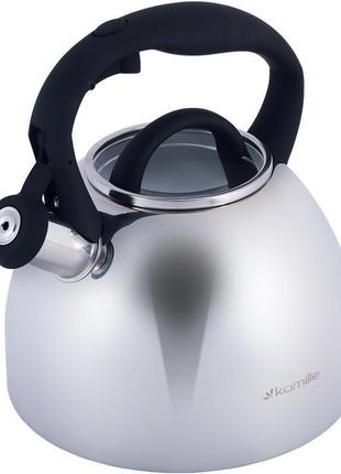 Чайник kamille whistling kettle 2.7л з нержавіючої сталі зі свистком і скляною кришкою (чорна ручка)