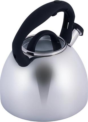 Чайник kamille whistling kettle 2.7л з нержавіючої сталі зі свистком і скляною кришкою (чорна ручка)3 фото