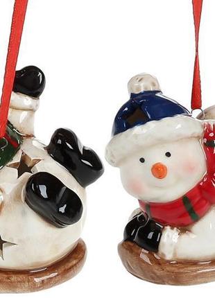 Набір 4 новорічні декоративні підвіски "сніговики" 7х4.5х6см 7trav   з led підсвічуванням