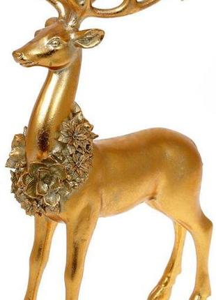 Декоративна статуетка "олень із намистом із квітів" 35см 7trav   полістоун, золото