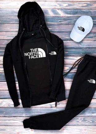 Зиппер + штаны + черная футболка + белая кепка лого tnf