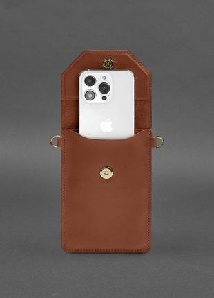 Шкіряна сумка-чохол для телефона світло-коричнева4 фото