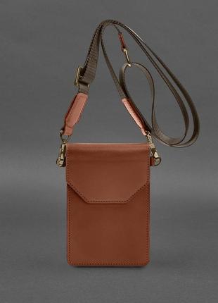 Шкіряна сумка-чохол для телефона світло-коричнева1 фото