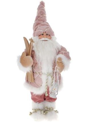 Новорічна фігура "санта клаус з лижами" 45см daymart , рожевий з білим