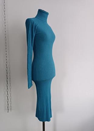 Платье водолазка в рубчик  сине- голубое ниде колена jela london  one size6 фото