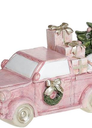 Декоративна статуетка "рожевий автомобіль з ялиною" з led підсвічуванням 15х6х9см 7trav