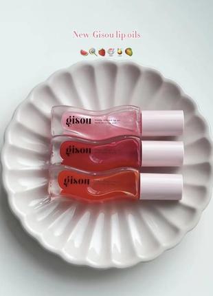 Олійки для губ gisou honey infused lip oil - watermelon sugar , strawberry sorbet2 фото