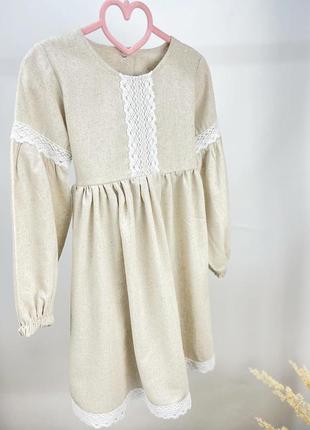 Сукня з льону з мереживом для дівчаток ніжне плаття4 фото