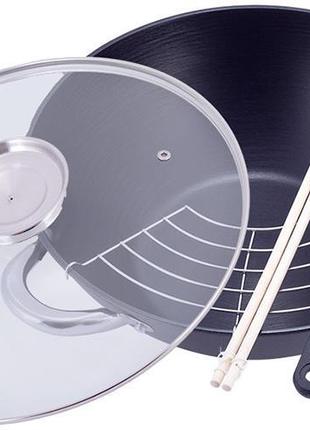 Казан чавунний "wok" 3л, з антипригарним покриттям і аромо-кришкою1 фото