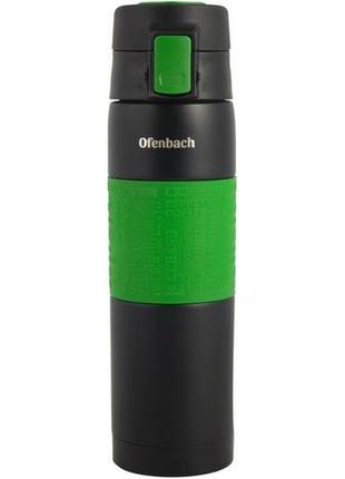 Термос-пляшка ofenbach elegance 480мл 7trav  із силіконовою зеленою вставкою2 фото