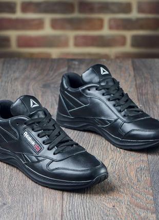 Мужские кроссовки в стиле reebok натуральная кожа, кожаные чёрные кроссовки