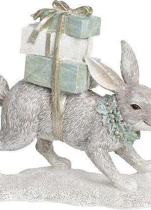 Декоративна статуетка "сірий зайчик з подарунками" 19.5х7.5х18см daymart , полістоун1 фото