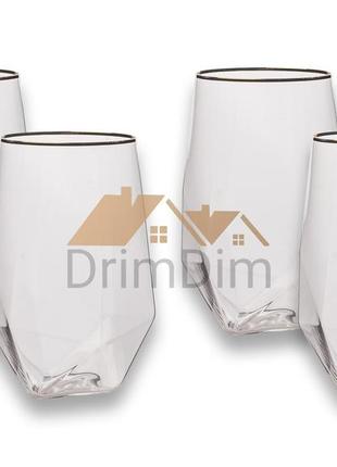 Набір стаканів для напоїв  рельєфних прозорий діамант на 750 м з золотим обідком