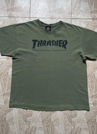 Футболка thrasher magazine skate y2k sb black logo khaki tee streetwear