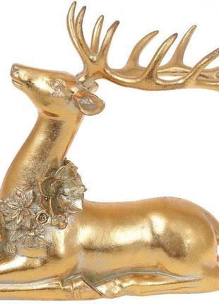 Декоративна статуетка "олень із намистом із квітів" 22см 7trav   полістоун, золото