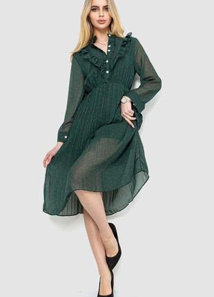 Сукня шифонова в горох, колір зелений, 204r620