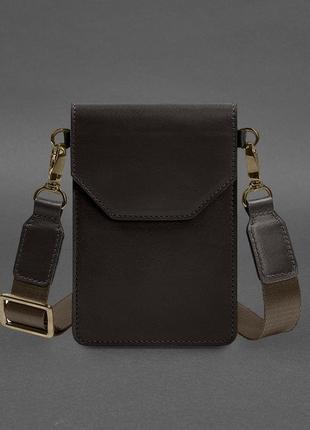 Шкіряна сумка-чохол для телефону темно-коричнева maxi1 фото