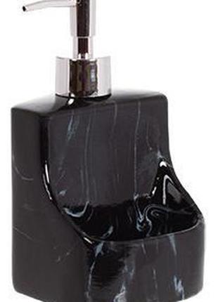 Дозатор для миючого засобу "black marble" 400мл 7trav   , 9.8х9.5х18см 7trav    з підставкою для губки, чорний1 фото