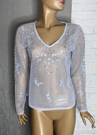 Блуза сеточка блузка декорирована бисером и пайетками вышивка на сеточке together, xxl -xxl