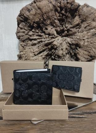 Coach 2 in 1 wallet gift set in signature canvas чоловічий гаманець та візитниця4 фото