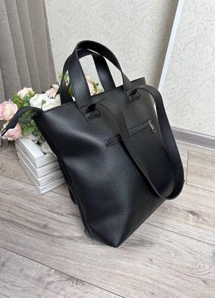 Большая женская сумка шопер формат а-4 с замшевыми вставками черная4 фото